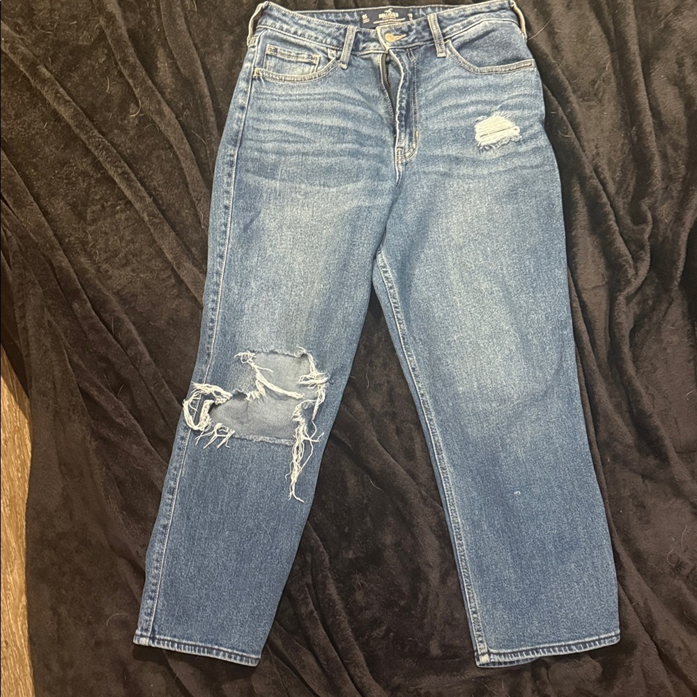Hollister Blue Distressed Straight Leg Jeans
